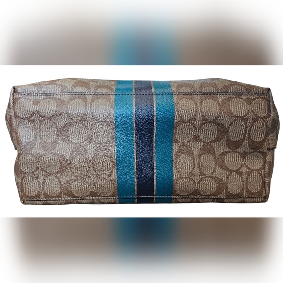 Coach Signature Varsity Stripe City Zip Leather PVC In Khaki/watermelon/navy. - Picture 4 of 14